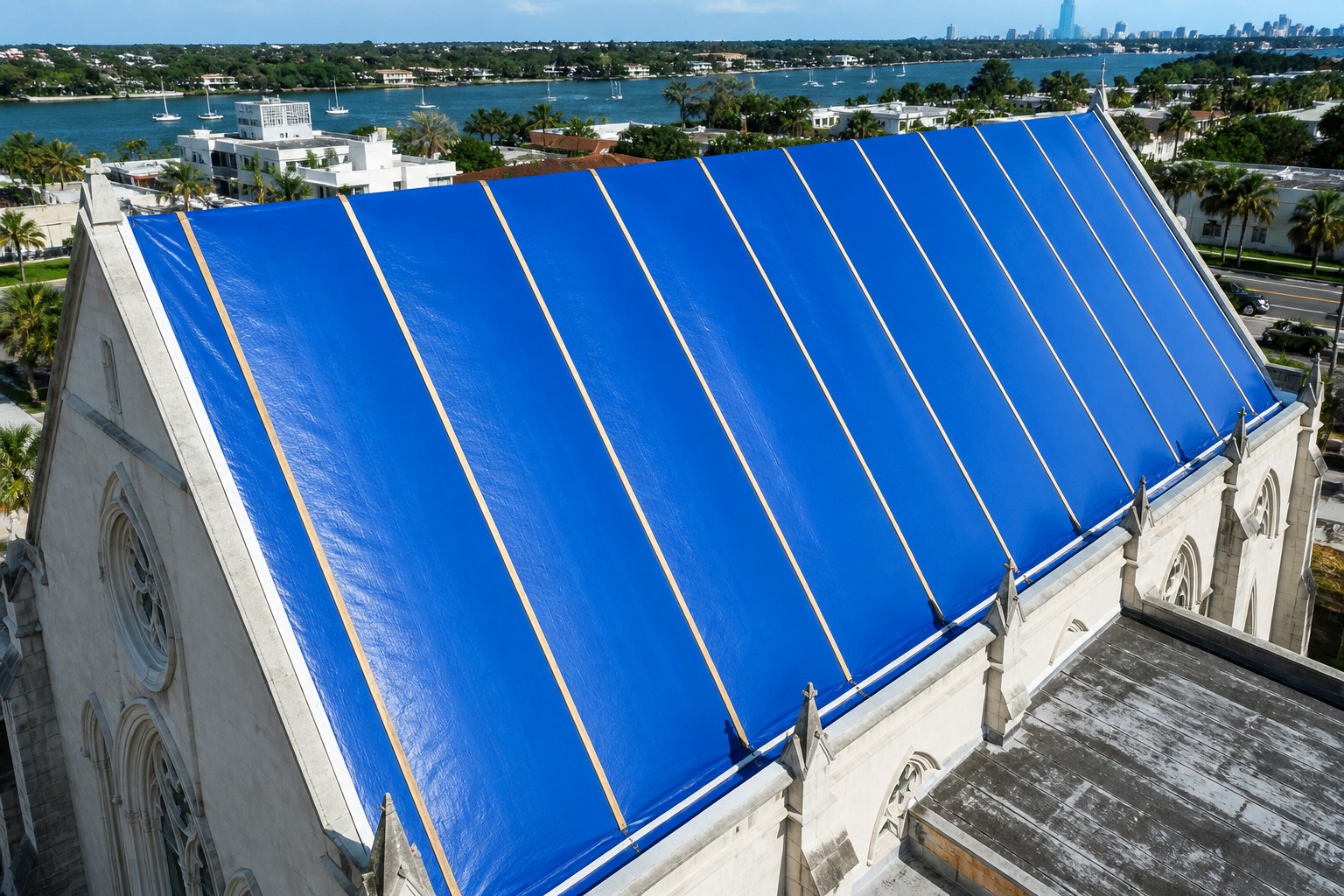 Emergency roof tarp dry-in on Florida home