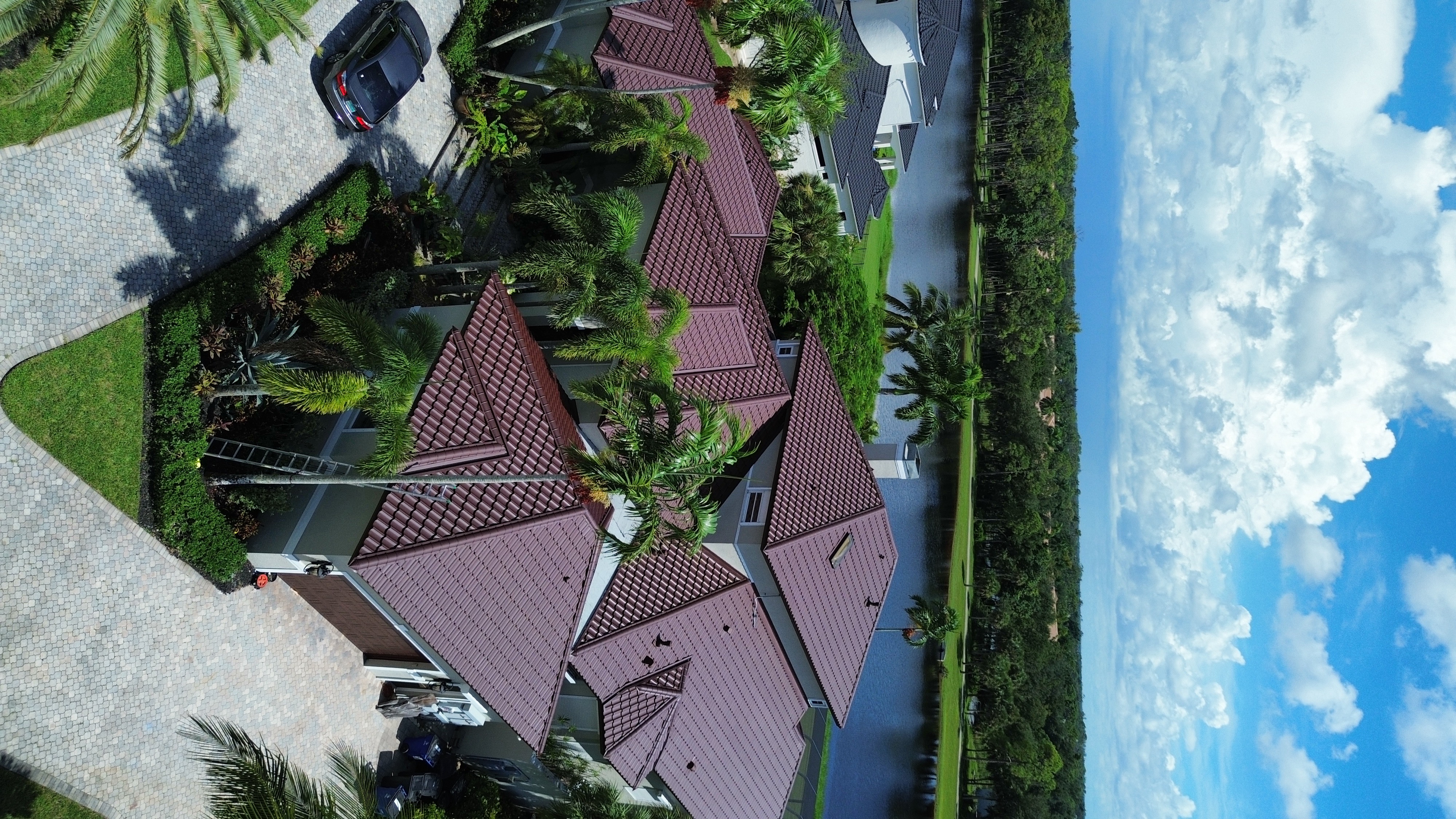Finished tile roof aerial Cape Coral Florida residential