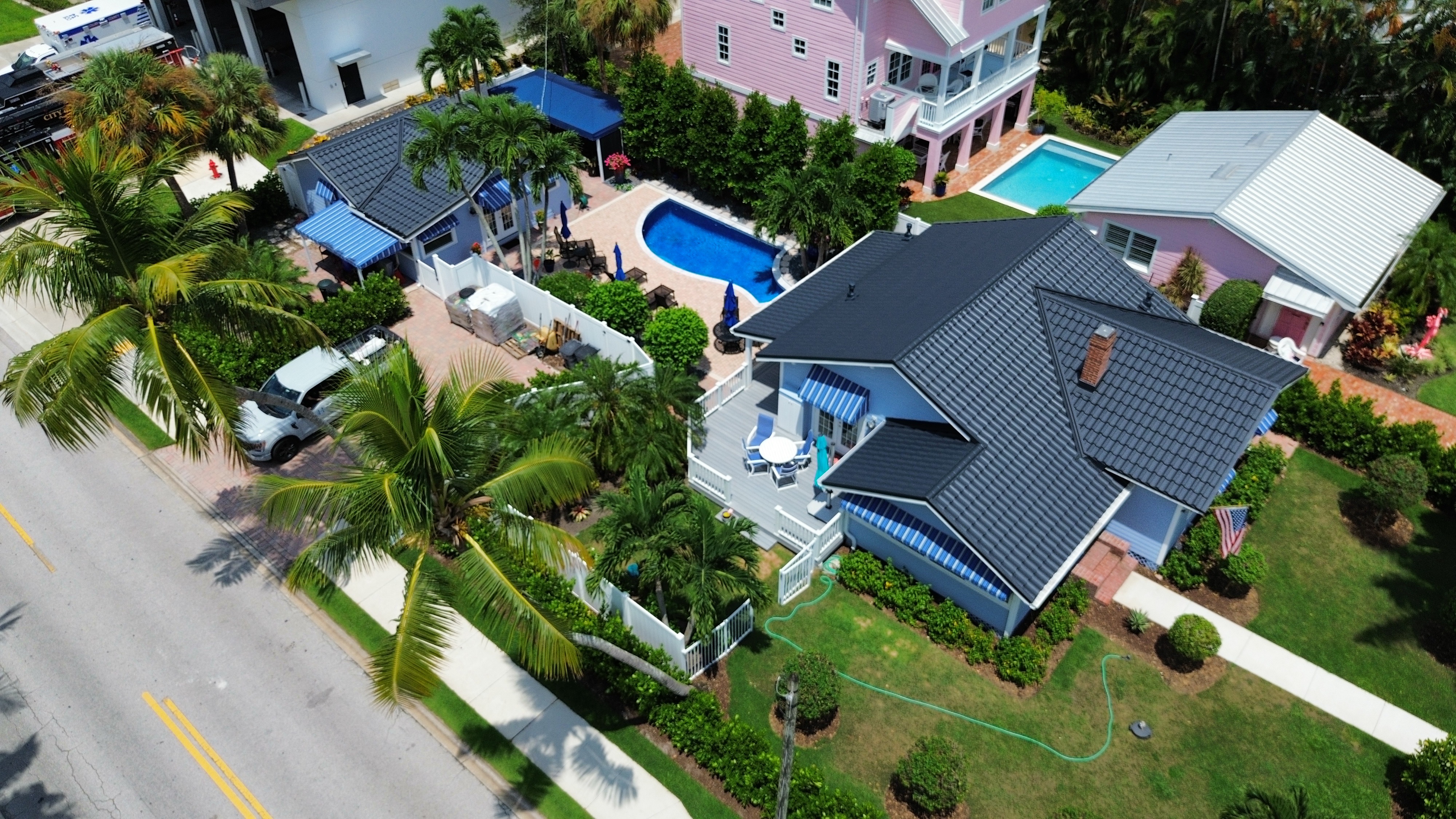 Completed tile roof aerial Cape Coral neighborhood