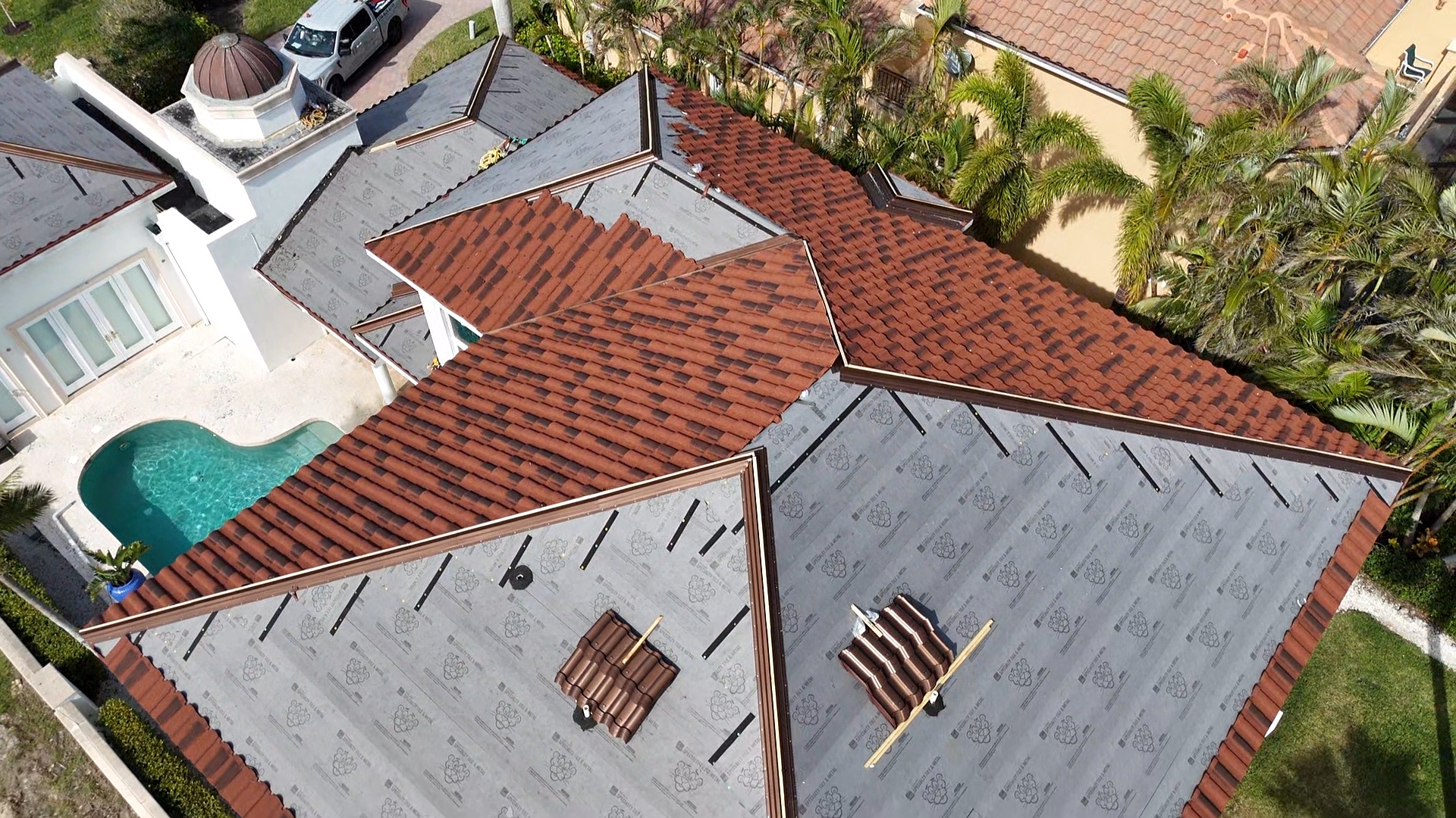 Tile install progress pool home
